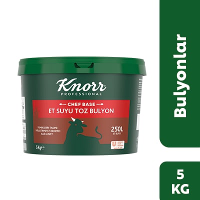 Knorr Chef Base Et Bulyon 5KG - Yemeklerin tadını iyileştirmeye yardımcı baz et lezzeti sunar.